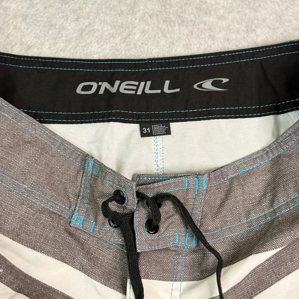 ONeill Mens Striped Board Shorts Blue Grey Size 31 Swim Trunks Cargo Pocket